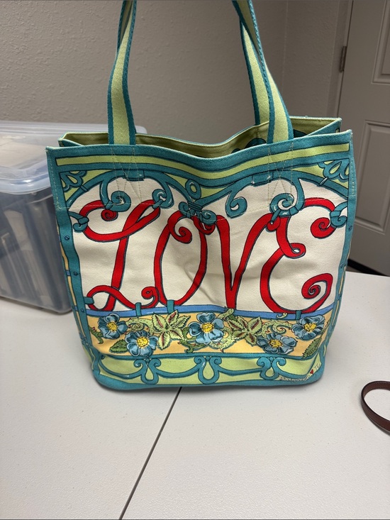 Brighton Handbags - Brighton LOVE Canvas Tote in Teal, Red & Yellow